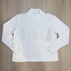 Coldwater Creek Women's L Y2K Beaded Christmas Tree Sweater Angora Knit Top